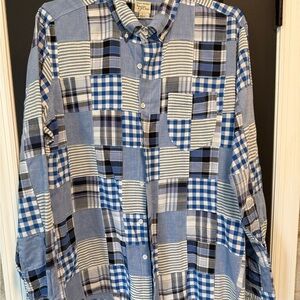 J. Crew Blue and White Patchwork Madras Men's Shirt